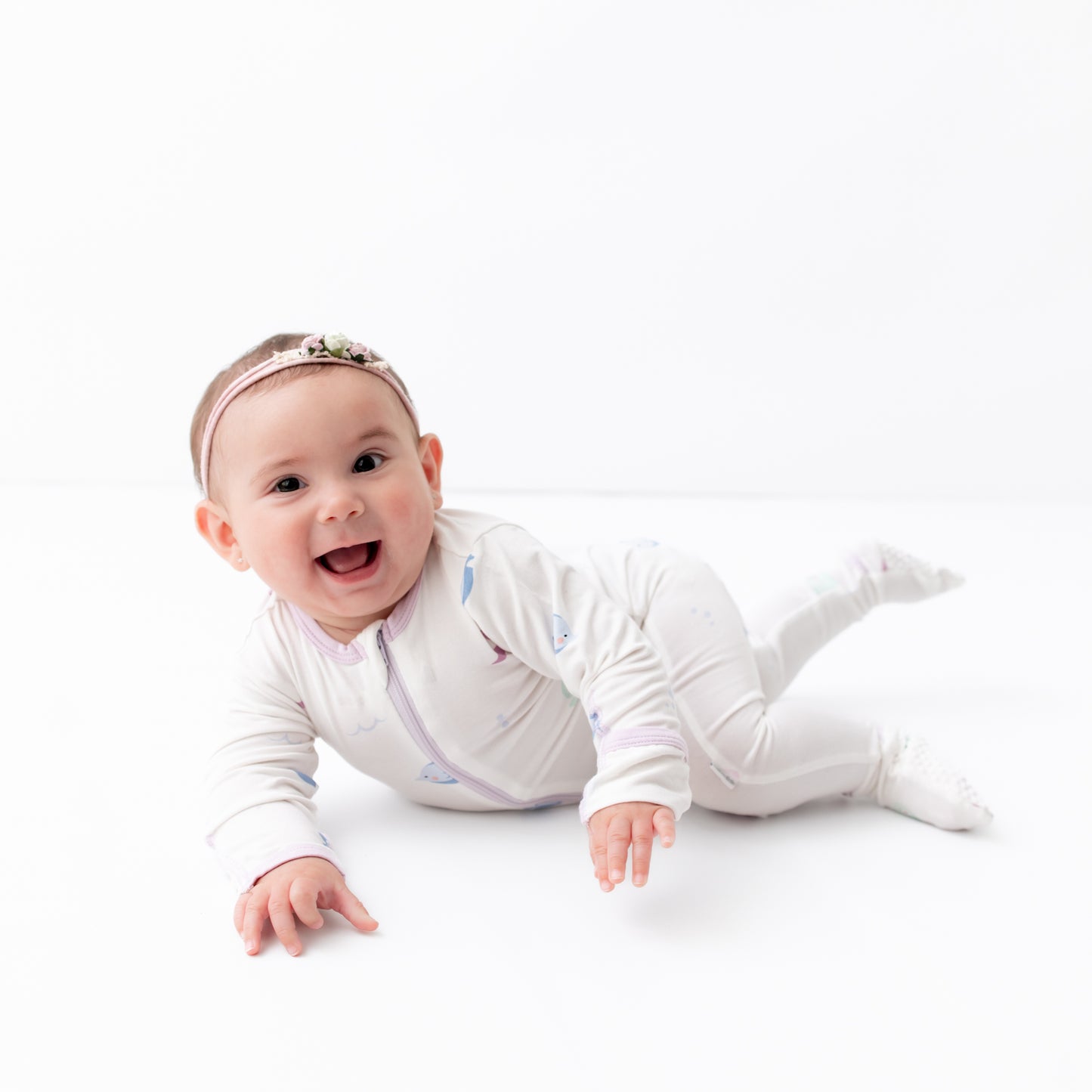 Lavender Fish Zippered Footie