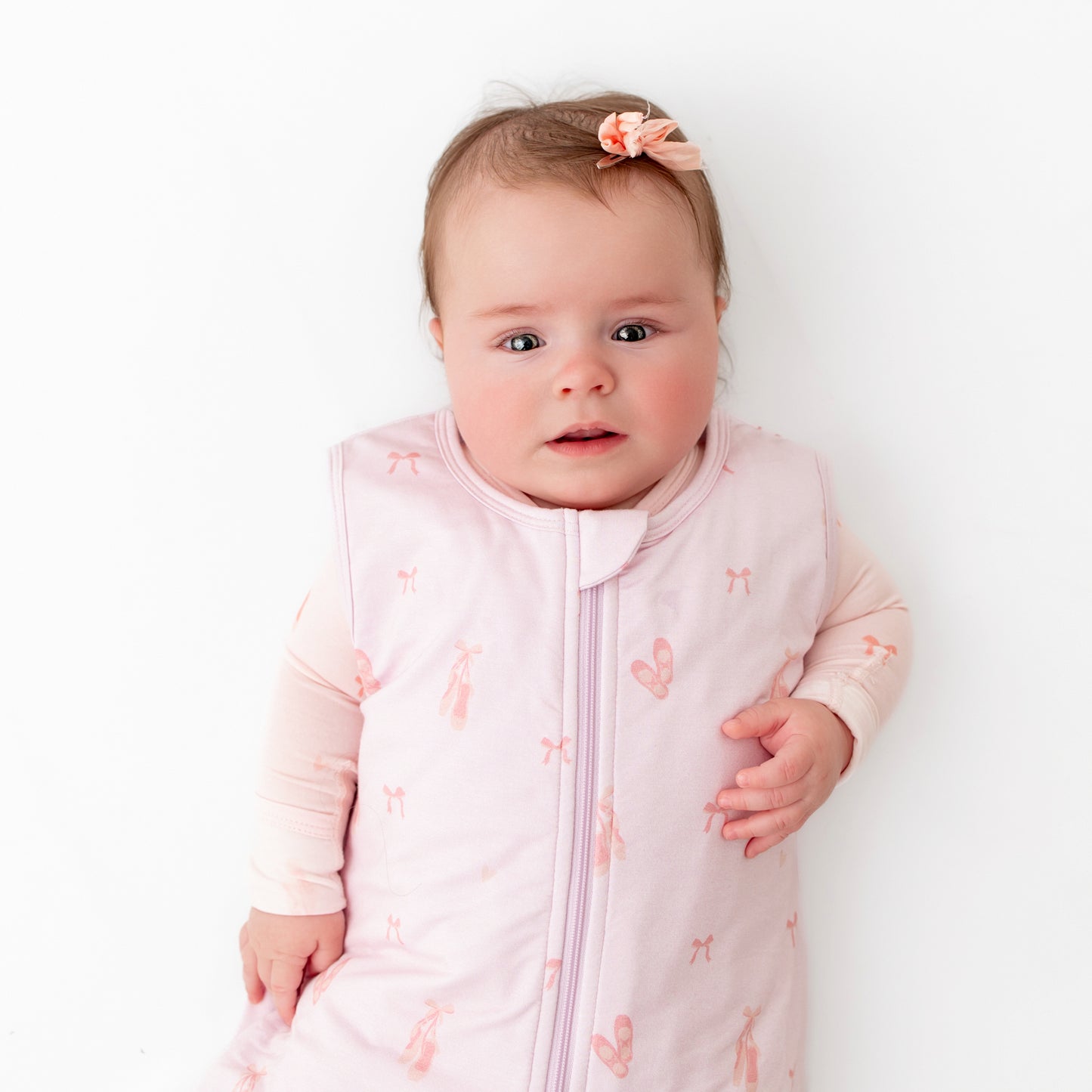 Bamboo baby sleep sack with pink ballerina print