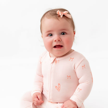 bamboo ballerina footie with non-slip grips on feet