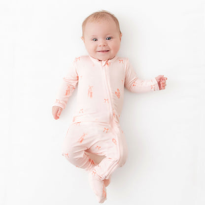 Soft bamboo baby footie pajamas with ballerina design and two way zipper