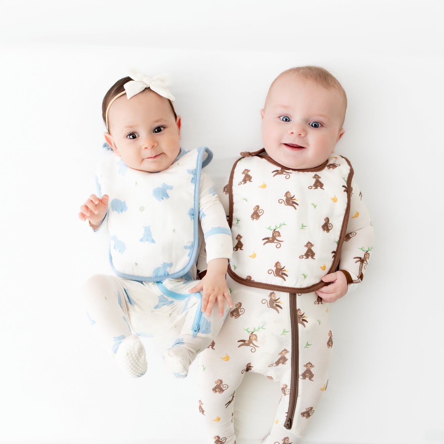 Hippo & Monkey Bib Set