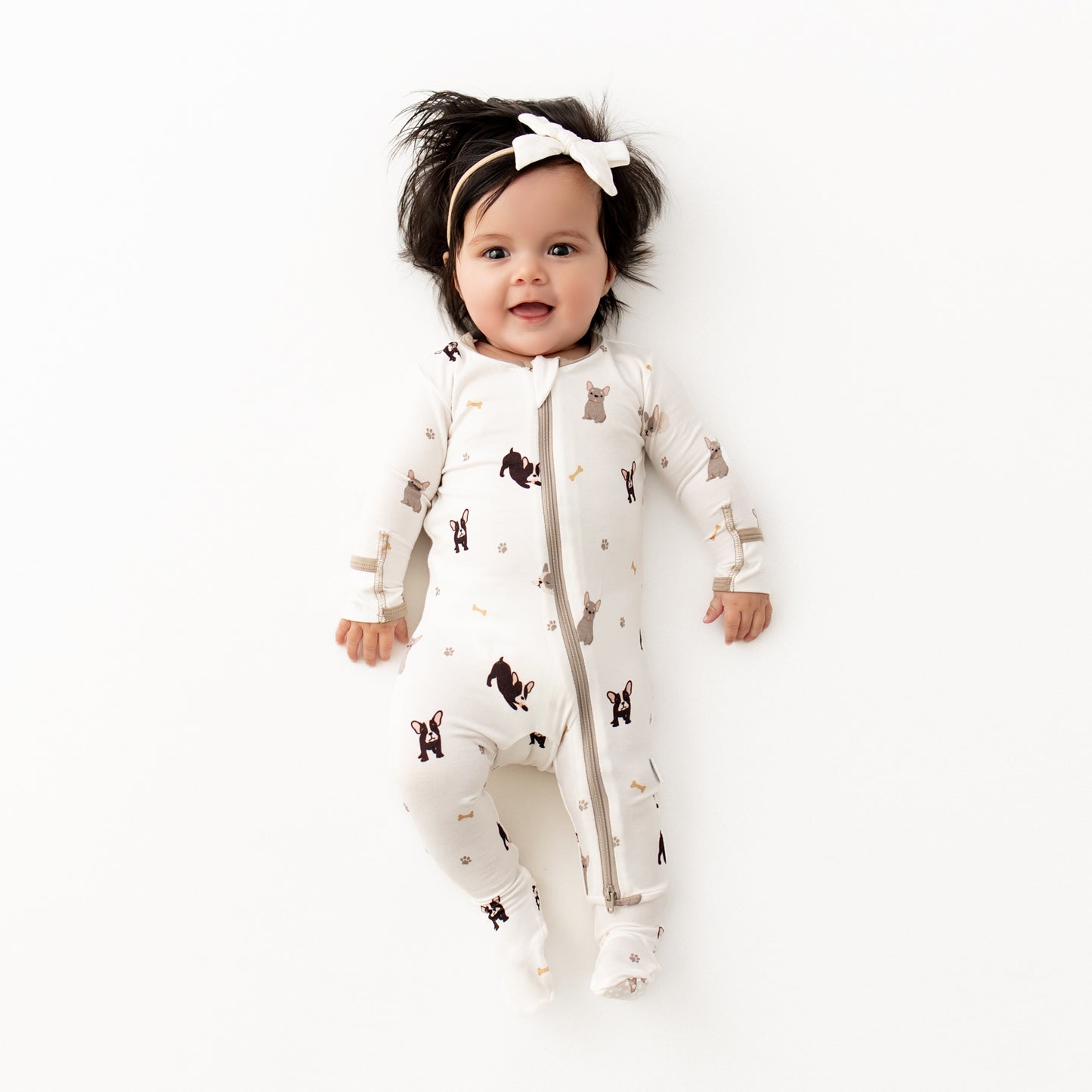 French bulldog print bamboo zippered baby footie pajama