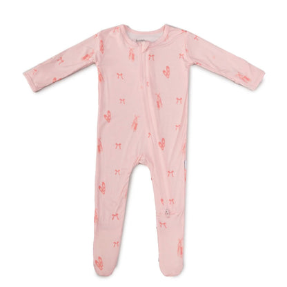 Infant bamboo footie with pink ballerina print and zipper closure