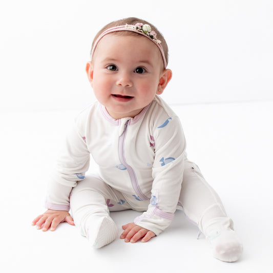Lavender Fish Zippered Footie