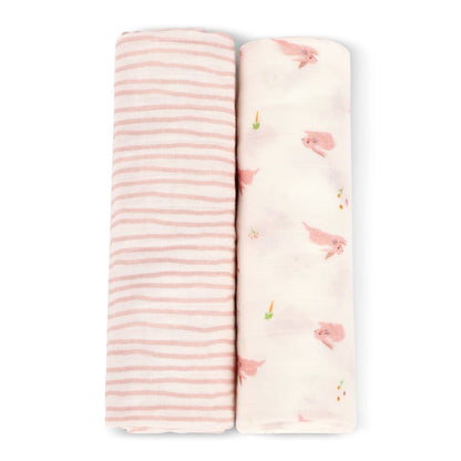 Bunny & Pink Wave Swaddle Set
