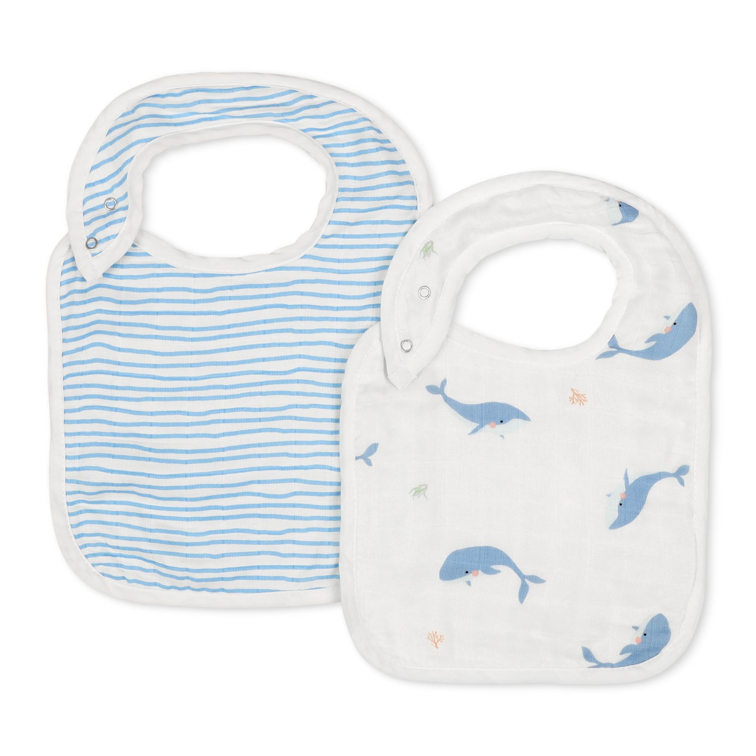 Snap Baby Bibs, Drooling, Teething, Blue & Whale, Bamboo Muslin ...